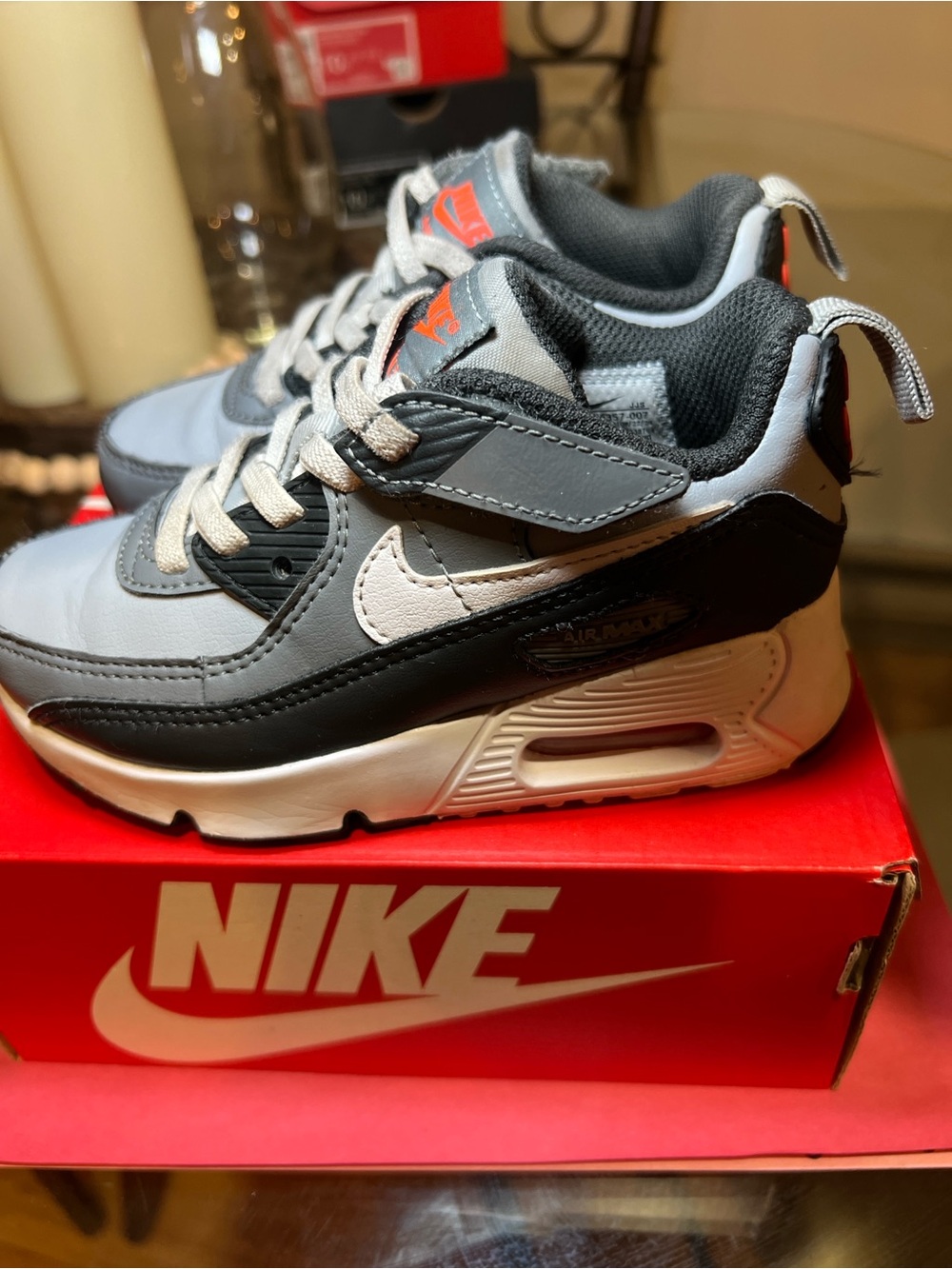 Nike Kids Gray and Dark Gray Sneakers with Orange Logo